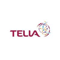 Telia logo with colorful dotted spiral design.